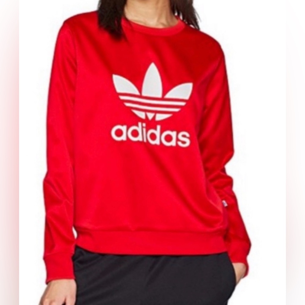 Adidas Crewneck-Bold Red Satin Trefoil-Womens size M - Picture 2 of 9